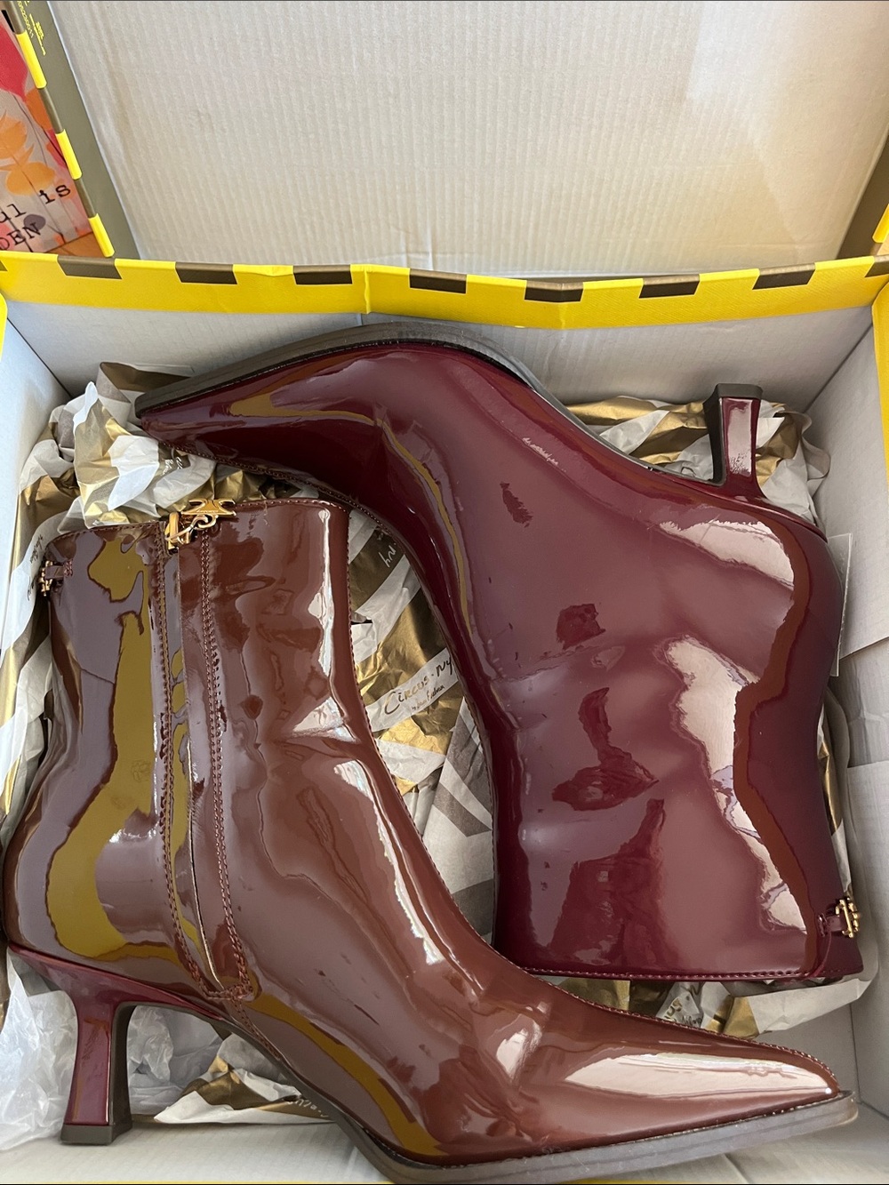 Circus by Sam Edelman Patent Pointed-Toe Ankle Booties in Wine